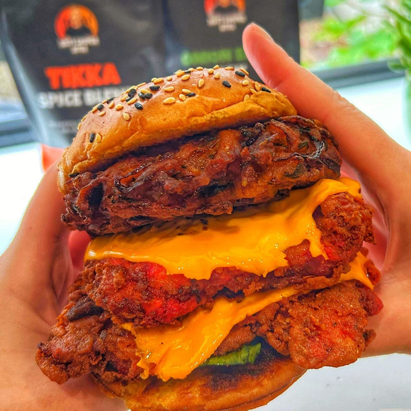 Fried Chicken Tikka Bhaji Loaded Burger